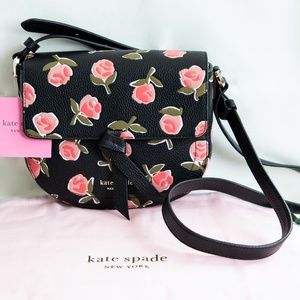 Kate Spade Ditsy Rose Medium Saddle Bag with Knot